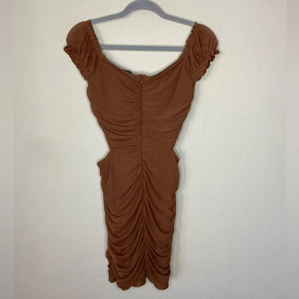 Fashion Nova Mini Brown Dress Bodycon Tan Cut Out Size S